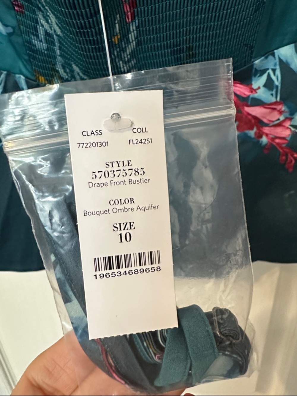 White House Black Market Teal Floral Strapless Peplum Crop Top - Picture 3 of 4